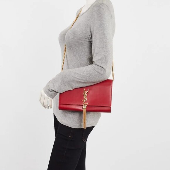 Yves Saint Laurent Red Leather Monogram Medium Kate Tassel Bag - Picture 3 of 11